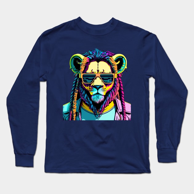 Lion's Tale: Selfie in the Heart of the Urban Jungle Long Sleeve T-Shirt by SkloIlustrator